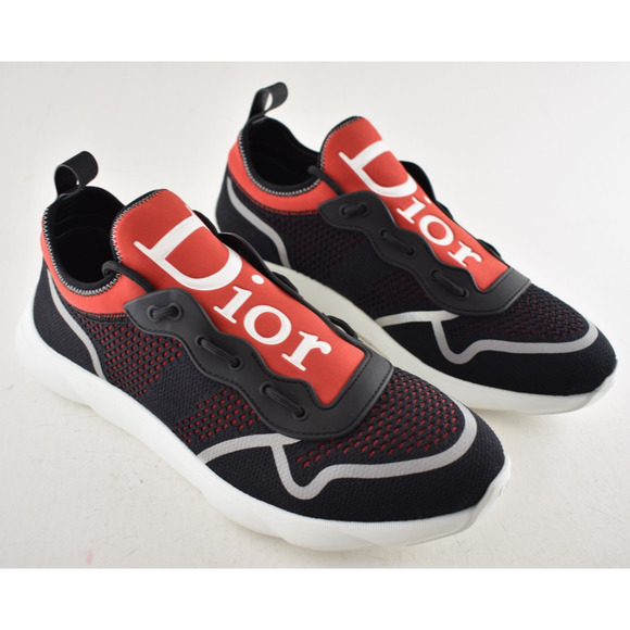 Dior Mens B21 Neo Black Red White Tech Knit Low Top Flat Trainer Sneakers 44 11 - Picture 5 of 15
